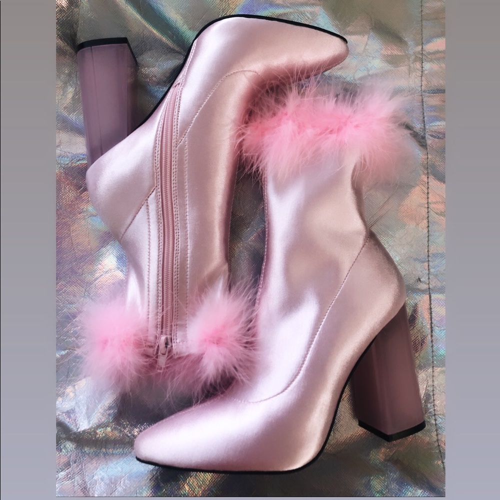 Sugar Thrillz Fur Satin Ankle Boot